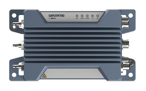 Front view of the Ibex-RT-330 EN 50155 Mobile LTE Router by Westermo.